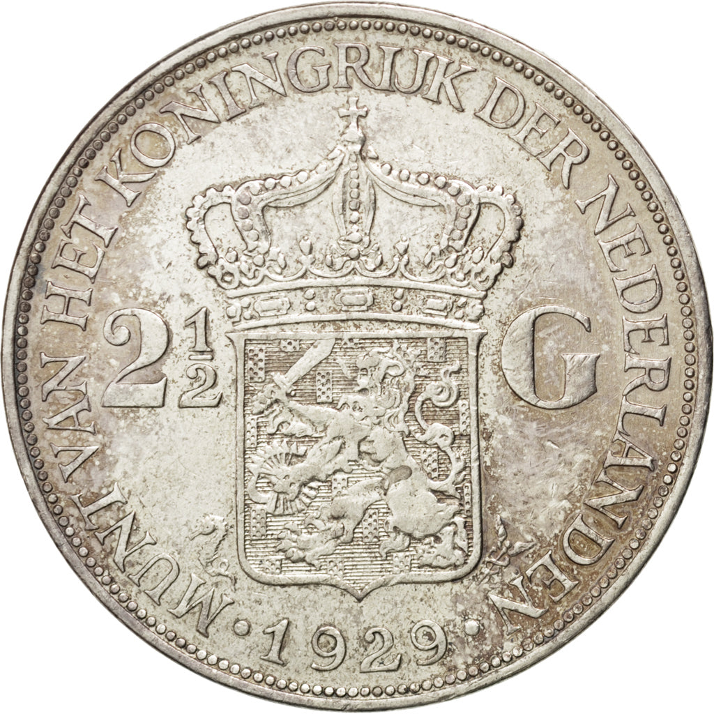 NETHERLANDS, 2-1/2 Gulden, 1929, Utrecht, KM #165, EF(40-45), Silver, 38, 24.94