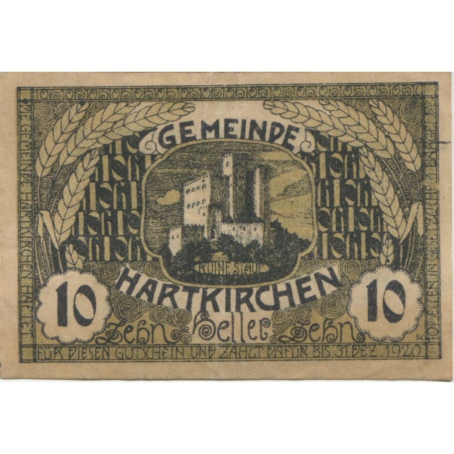 Banconote, Austria, Hartkirchen, 10 Heller, château 1920-12-31 SPL Mehl:FS 353Ia