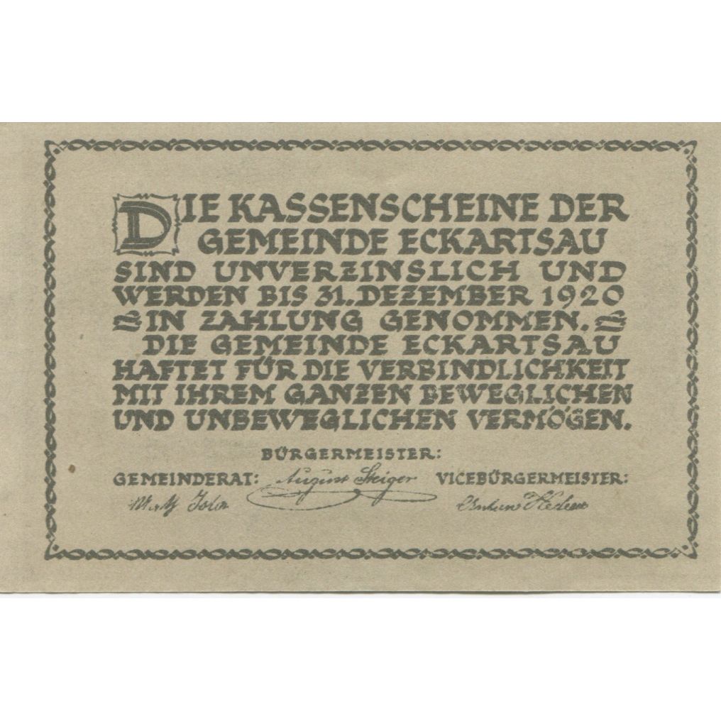 Banconote, Austria, Eckartsau, 80 Heller, chateau 1, 1920 SPL Mehl:FS 149a