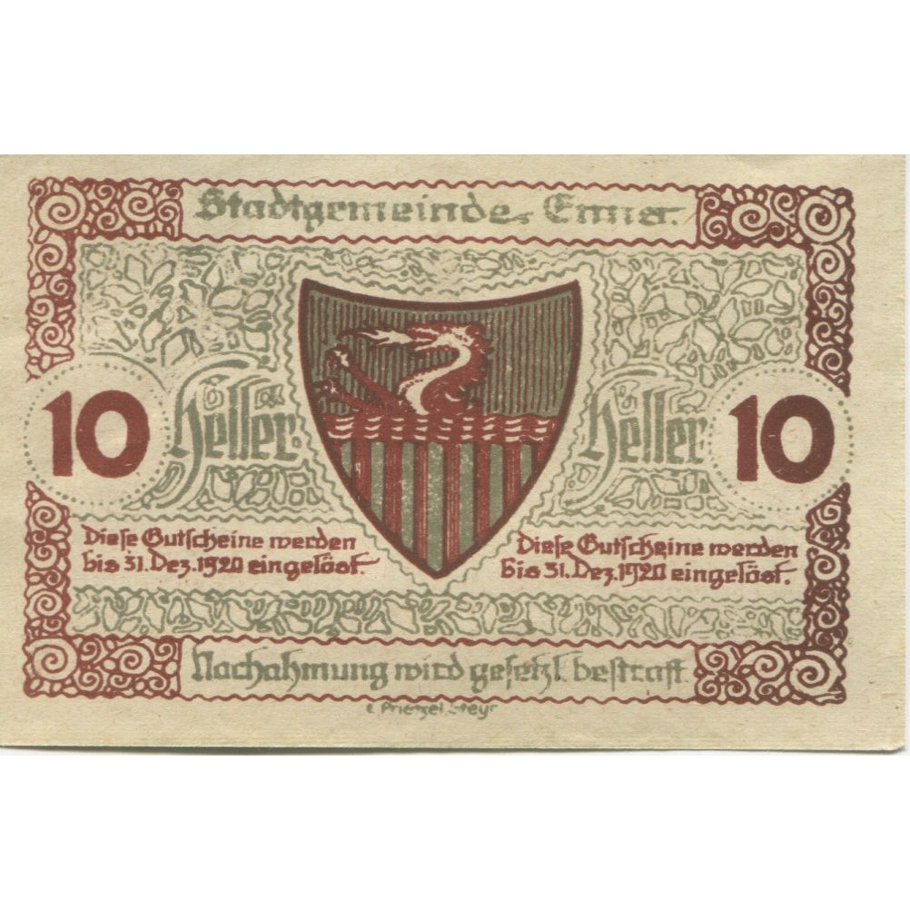 Banconote, Austria, Enns, 10 Heller, Eglise, 1920, SPL, Mehl:FS 174Ia
