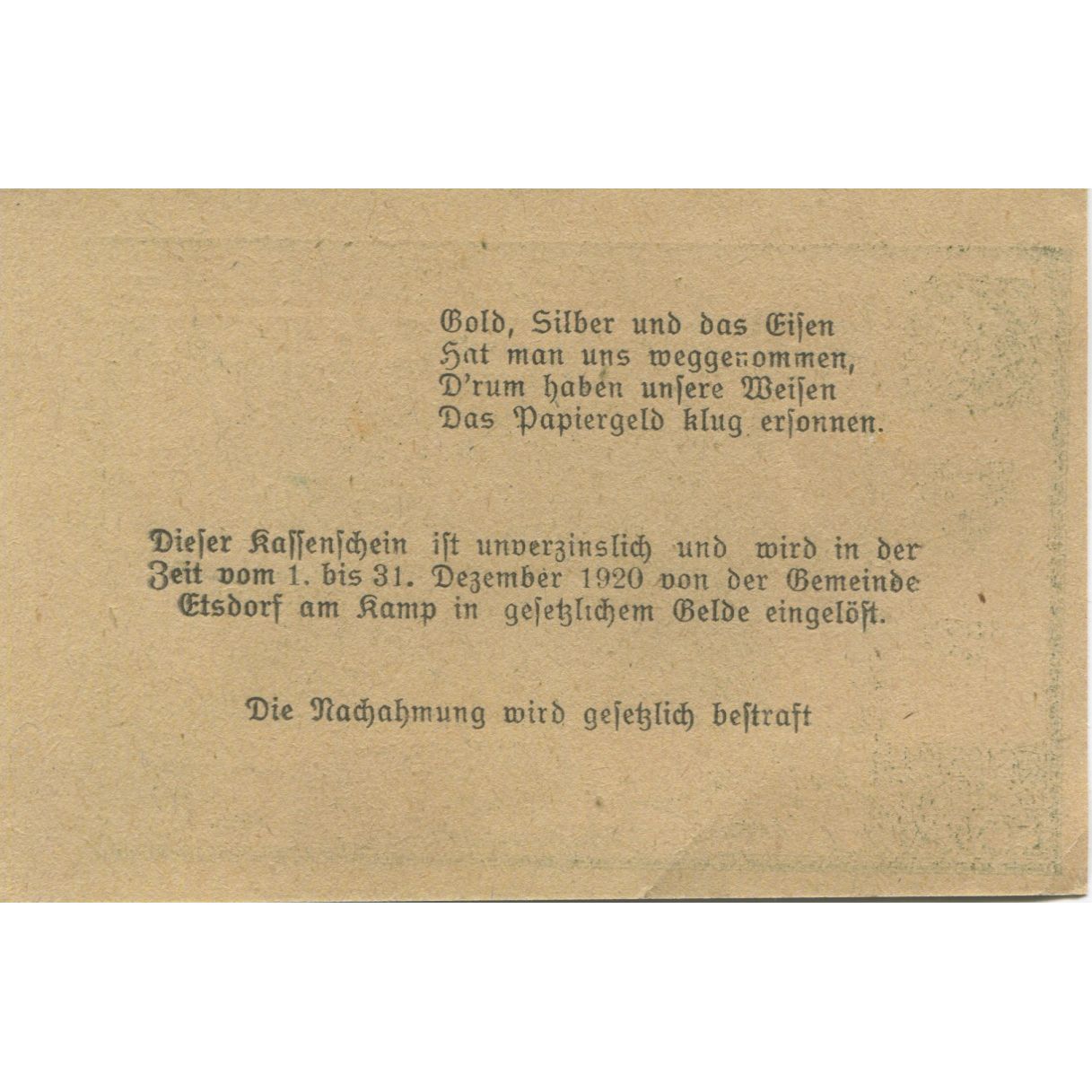 Banconote, Austria, Etsdorf, 10 Heller, rue, 1920, 1920-12-31, SPL, Mehl:FS 190a