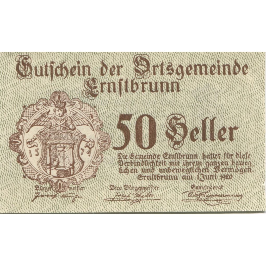 Banknote, Austria, Ernstbrunn, 50 Heller, Blason, 1921, UNC(63) Mehl:FS 183a