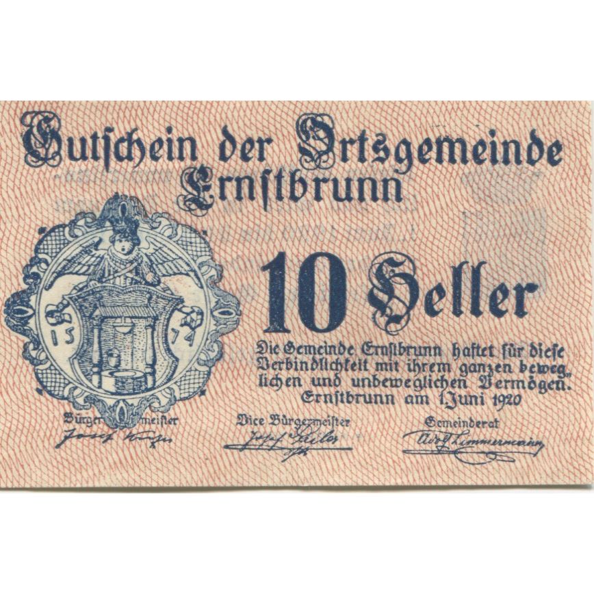 Billete, Austria, Ernstbrunn, 10 Heller, Blason 1, 1921-01-31, SC, Mehl:FS 183a