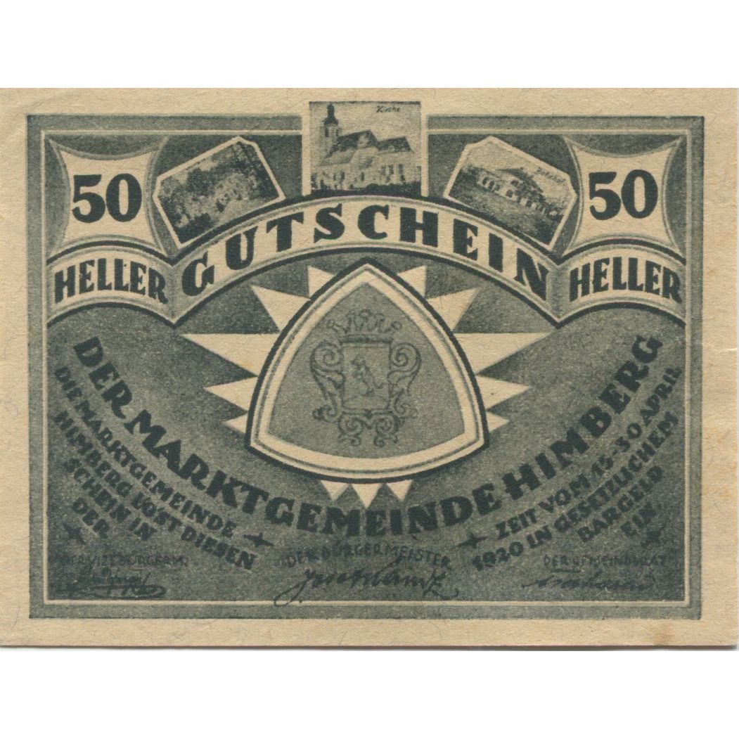 Banknote, Austria, Himberg, 50 Heller, Blason, 1920, AU(55-58), Mehl:FS 374a