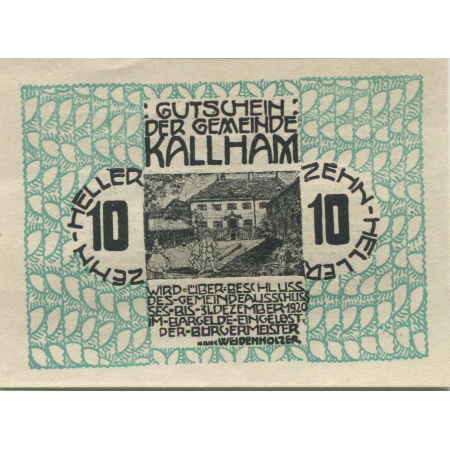 Banknote, Austria, Kallham, 10 Heller, école, 1920 UNC(63), Mehl:FS 422a