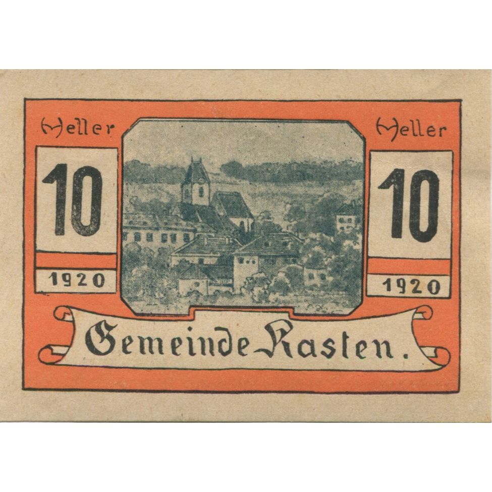 Banknote, Austria, Kasten, 10 Heller, paysage, 1920 UNC(63) Mehl:FS 428c