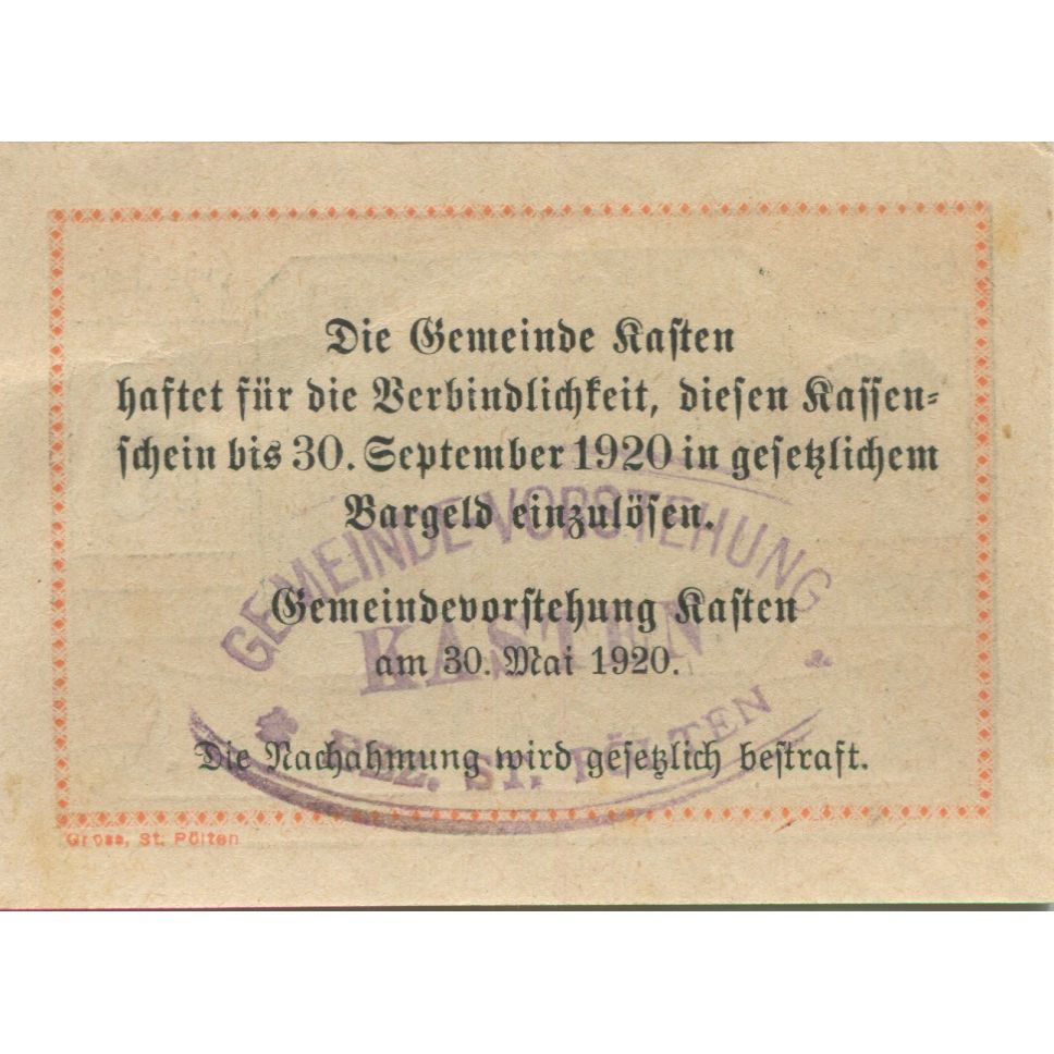 Banknote, Austria, Kasten, 10 Heller, paysage, 1920 UNC(63) Mehl:FS 428c