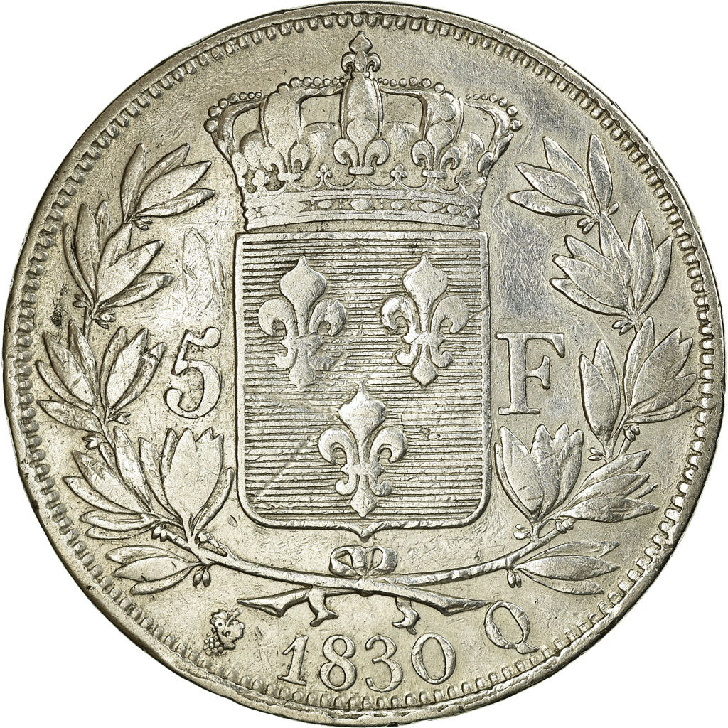 Moneda, Francia, Charles X, 5 Francs, 1830, Perpignan, BC+, Plata, KM:728.11