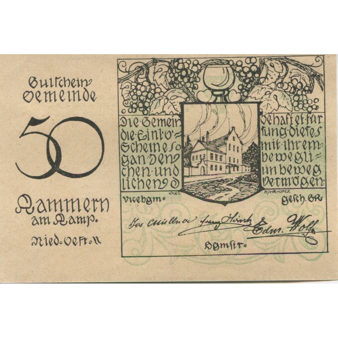 Banknote, Austria, Kammern am Kamp, 50 Heller, mairie, 1920 UNC(63) Mehl:FS 424