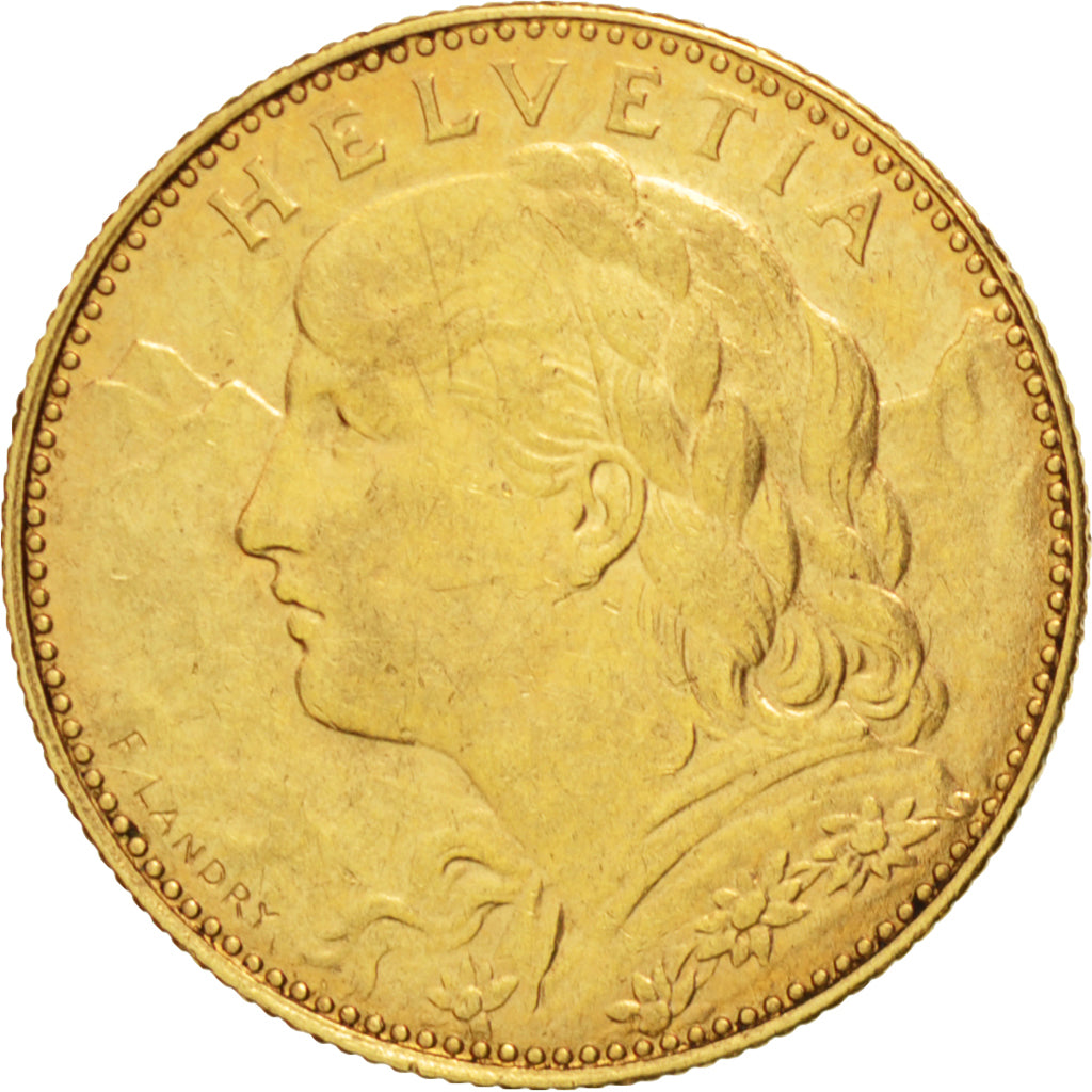SWITZERLAND, 10 Francs, 1911, Bern, KM #36, EF(40-45), Gold, 3.23