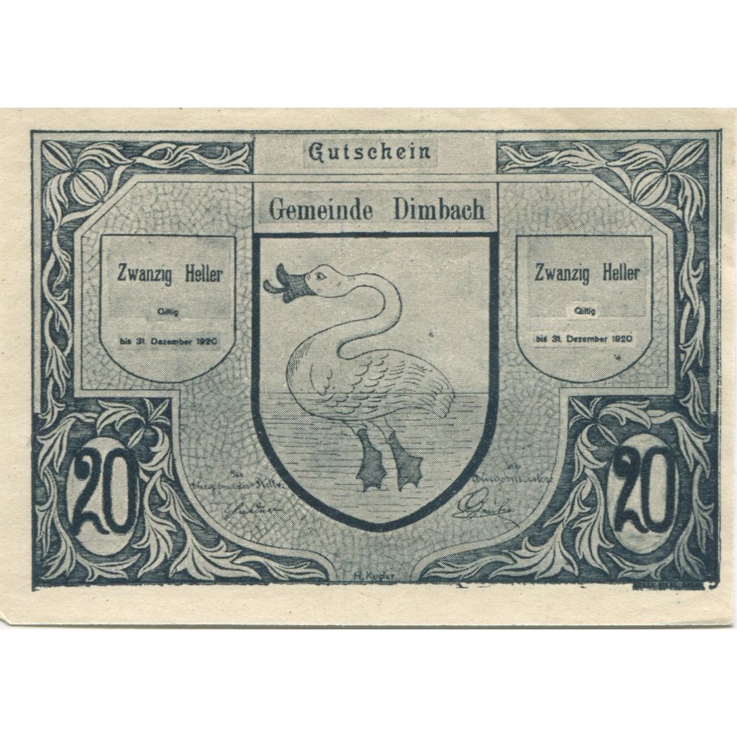 Billete, Austria, Dimbach, 20 Heller, Oies, 1920, 1920-12-31, SC, Mehl:FS 125a