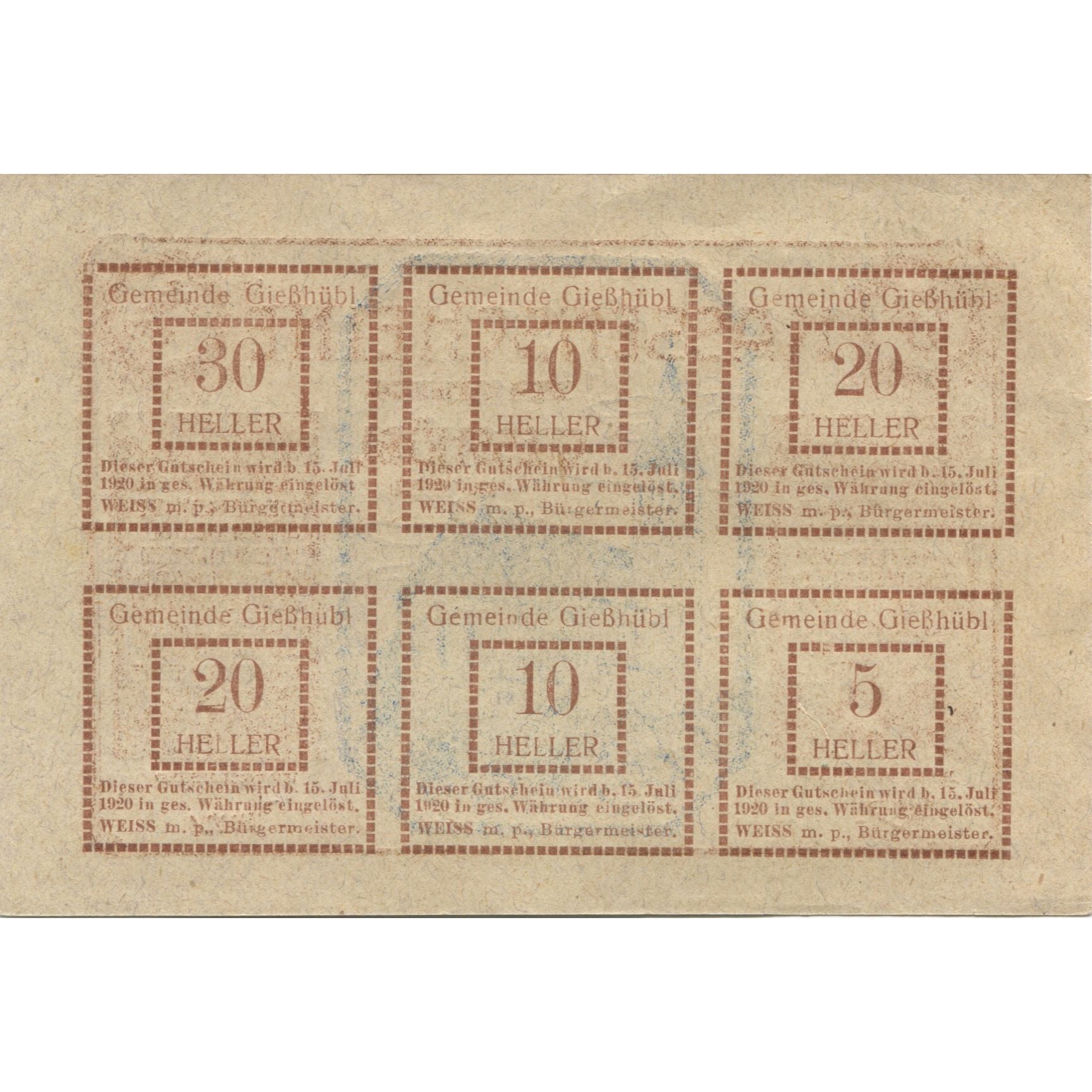 Banknote, Austria, Giesshübl, 95 Heller, Eglise, 1921 UNC(63) Mehl:FS 235SS