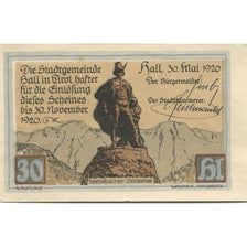 Banknote, Austria, Hall, 30 Heller, statue, 1920 UNC(60-62) Mehl: FS 342IId