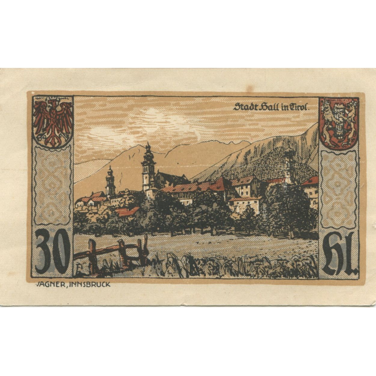 Banknote, Austria, Hall, 30 Heller, statue, 1920 UNC(60-62) Mehl: FS 342IId