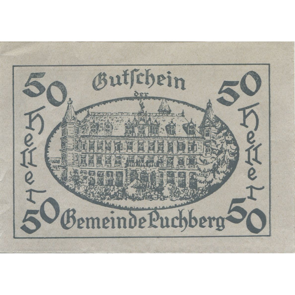 Banknote, Austria, Puchberg, 50 Heller, château, 1921 UNC(63) Mehl: FS 785a