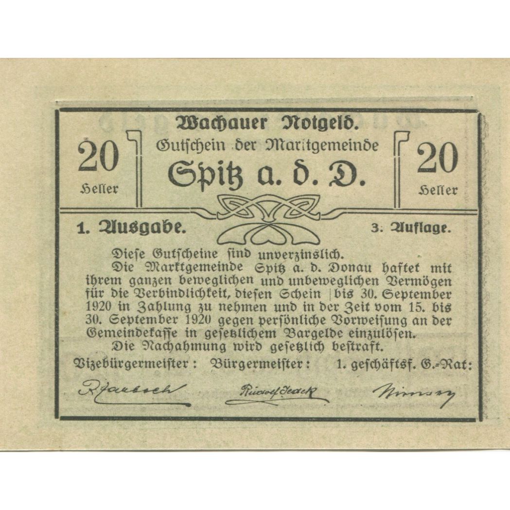 Banknote, Austria, Spitz, 20 Heller, château, 1920 UNC(63) Mehl:FS 1122