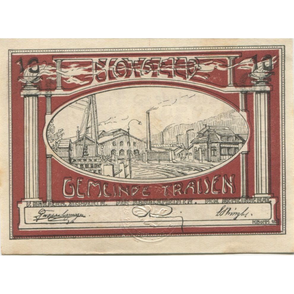 Banknote Austria Traisen 10 Heller personnage, 1920, AU(55-58), Mehl:FS 1076IIb