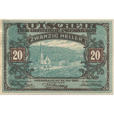 Banknote, Austria, Pressbaum, 20 Heller, paysage, 1921 UNC(63) Mehl:FS 784a