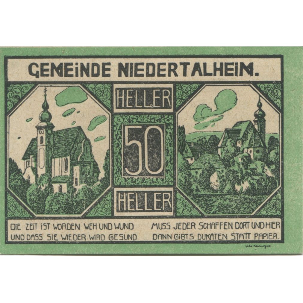 Banknote, Austria, Niedertalheim, 50 Heller, Eglise, 1920 UNC(63) Mehl:FS 672a