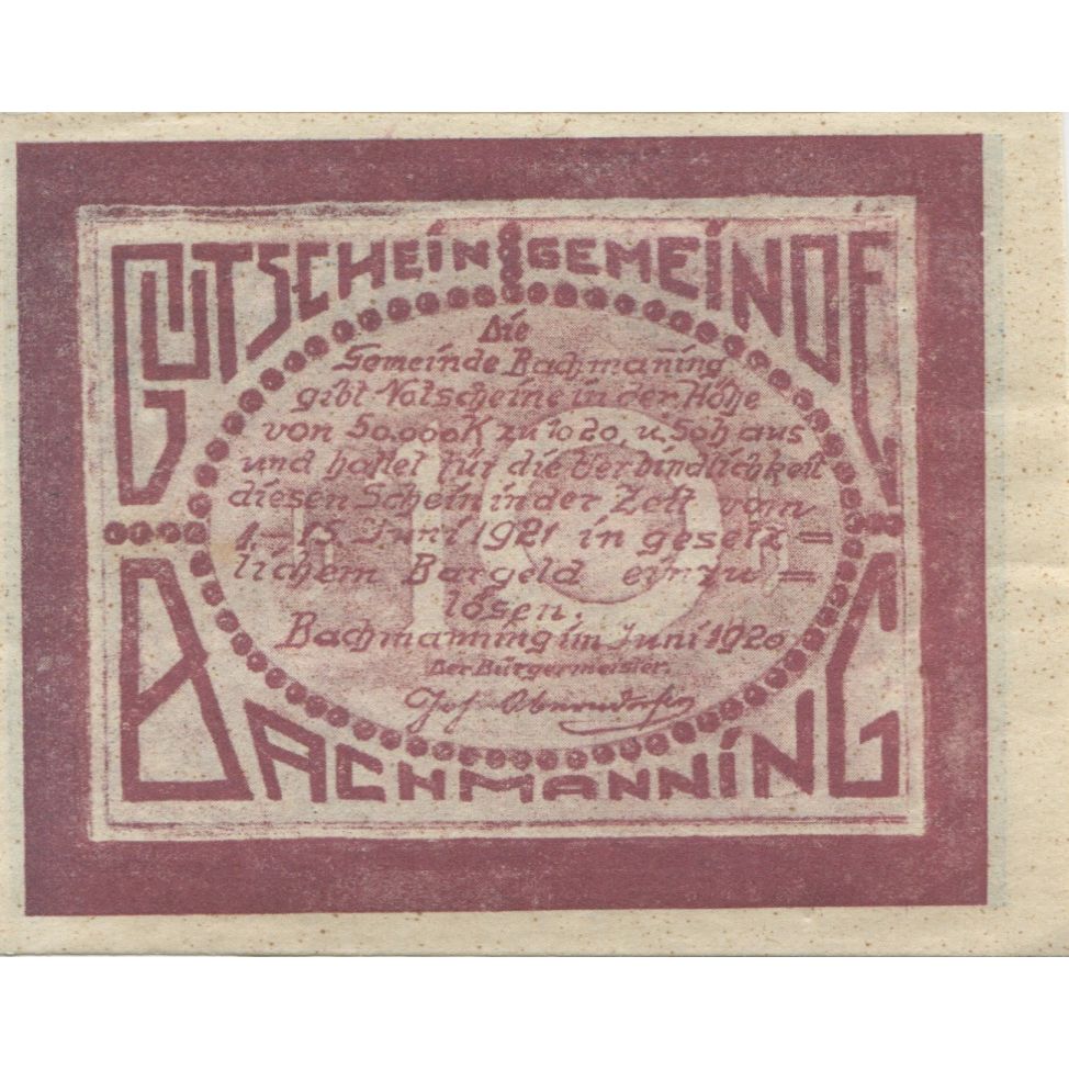 Nota, Áustria, Bachmanning, 10 Heller, Eglise, 1921-06-15, UNC(63) Mehl:FS 72Ia