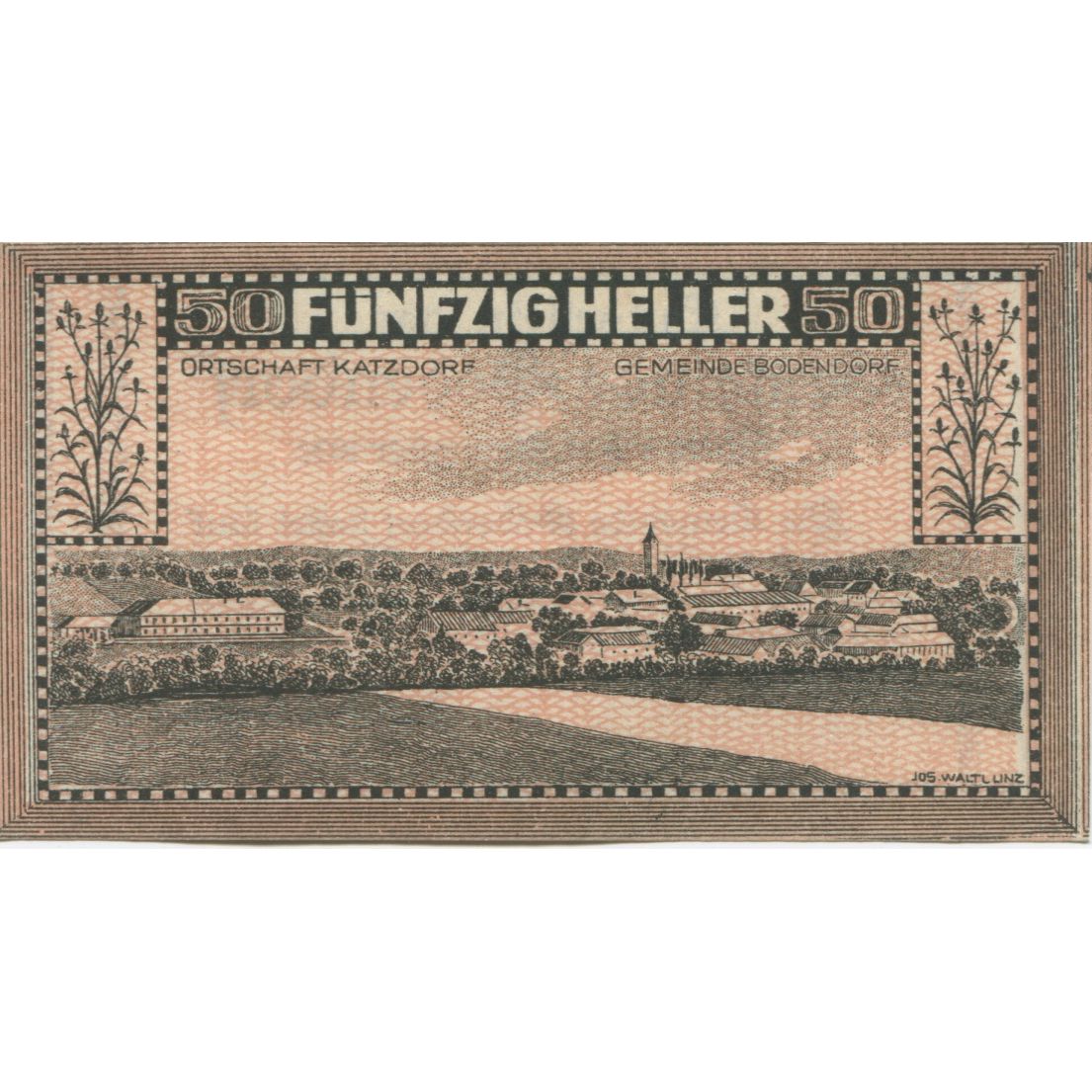 Billete, Austria, Bodendorf, 50 Heller, paysage 1920-12-31, SC Mehl:FS 96IIa
