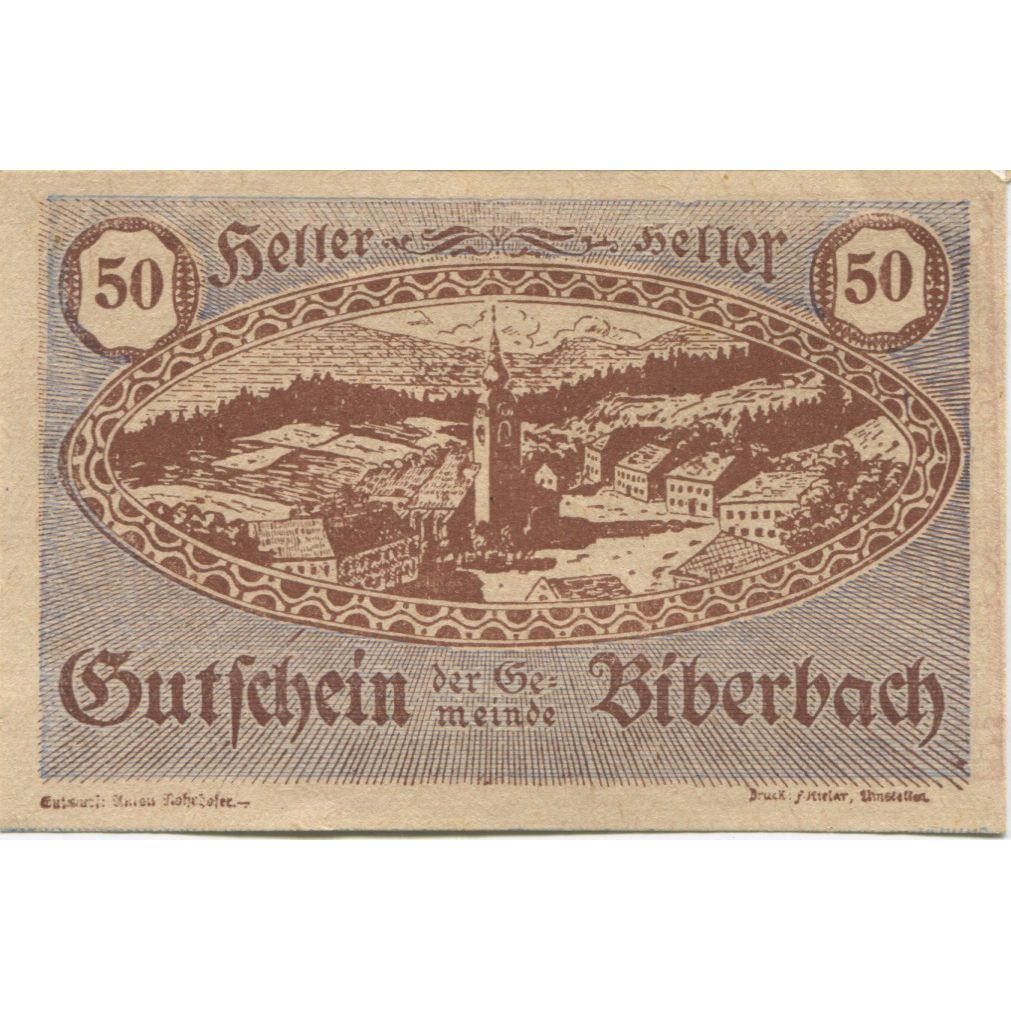 Billete, Austria, Biberbach, 50 Heller, blé 1920-12-30, SC Mehl:FS 86IIc