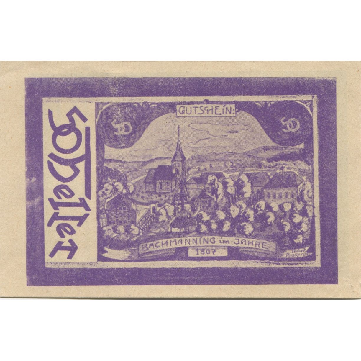 Banknote, Austria, Bachmanning, 50 Heller, paysage 1921 UNC(63) Mehl:FS 72Ic