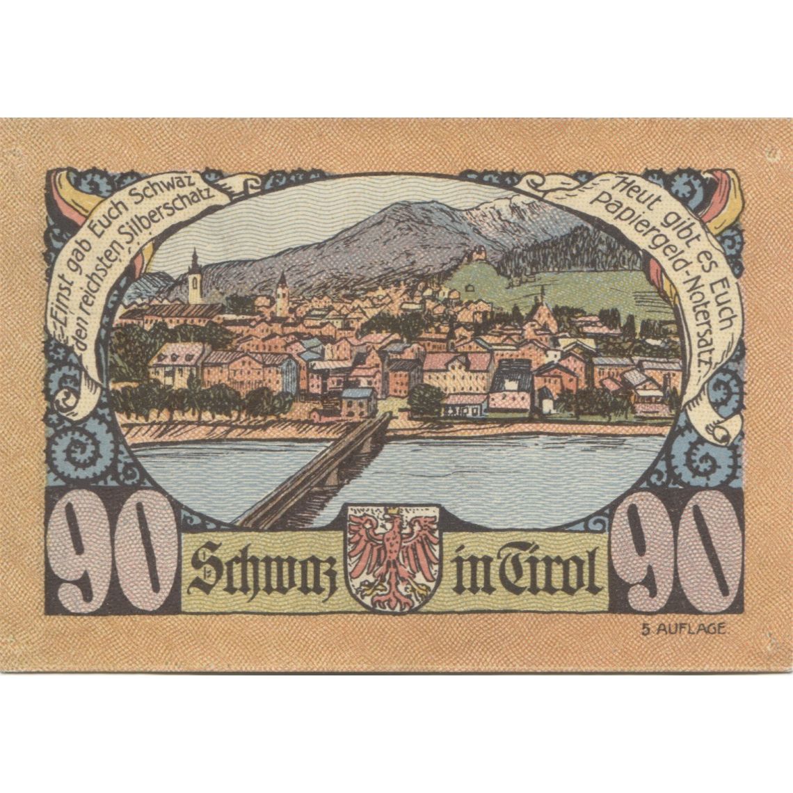 Banknote, Austria, Schwaz, 90 Heller, aigle, 1920 UNC(63), Mehl:FS 983a
