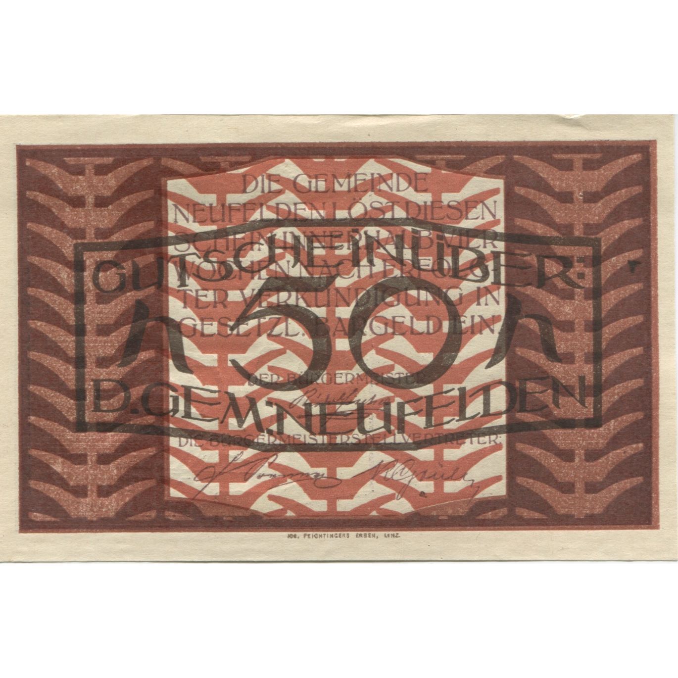 Billete, Austria, Felden, 50 Heller, Rivière, 1920, SC, Mehl:FS 644a