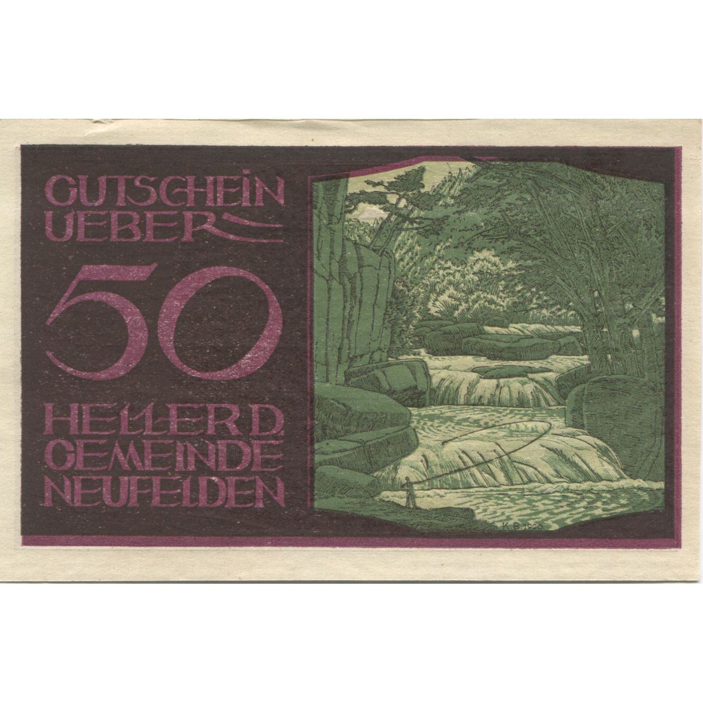 Billete, Austria, Felden, 50 Heller, Rivière, 1920, SC, Mehl:FS 644a