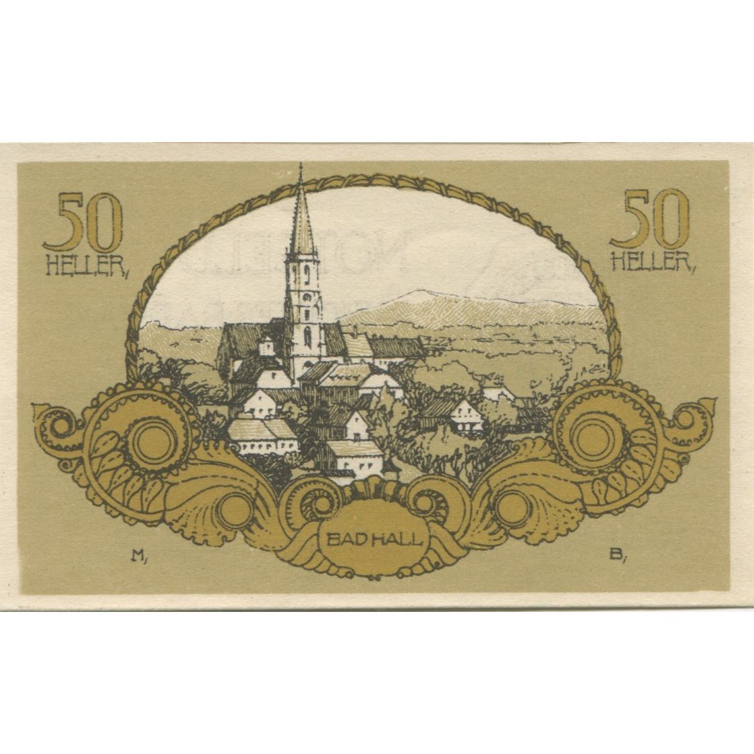 Banknote, Austria, Bad Hall, 50 Heller, village, 1920 UNC(63) Mehl:FS 76Ia