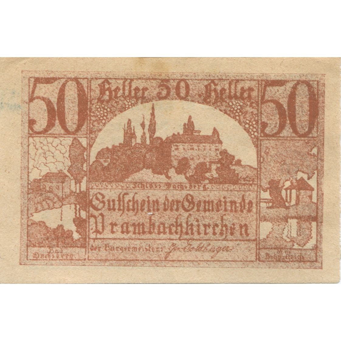 Banconote, Austria, Prambachkirchen 50 Heller château 1920, SPL Mehl:FS 779a
