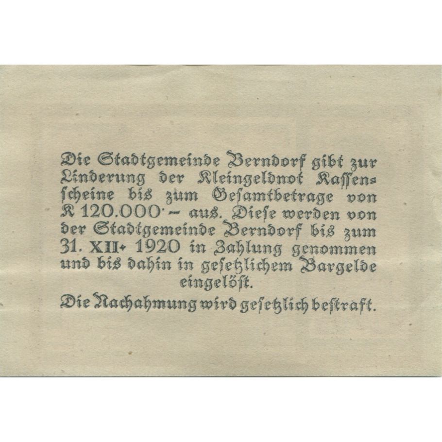 Banknote, Austria, Berndorf, 50 Heller, château, 1920 UNC(63) Mehl:FS 83a