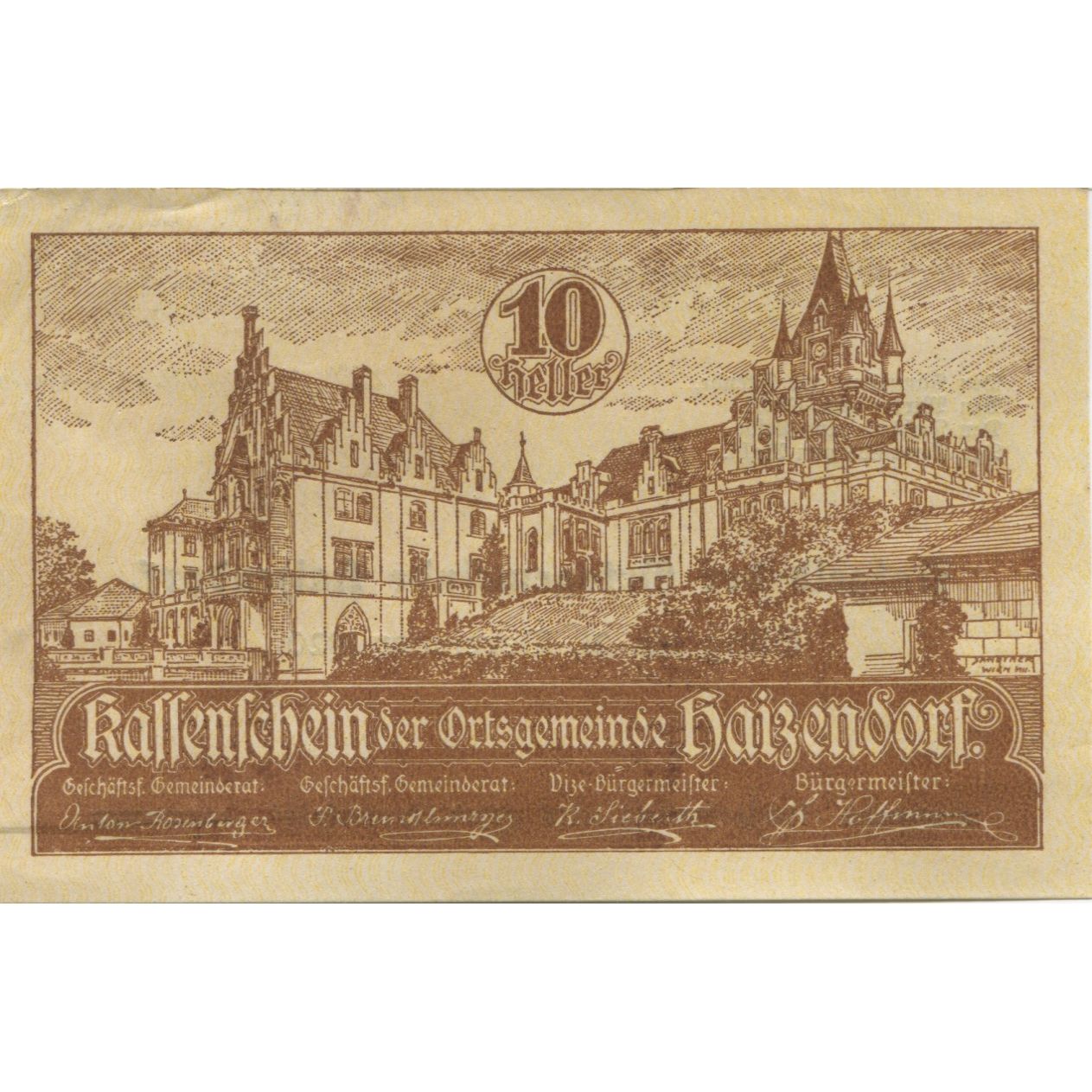 Geldschein, Österreich, Haizendorf, 10 Heller, château, 1920 UNZ- Mehl:FS 341Ia