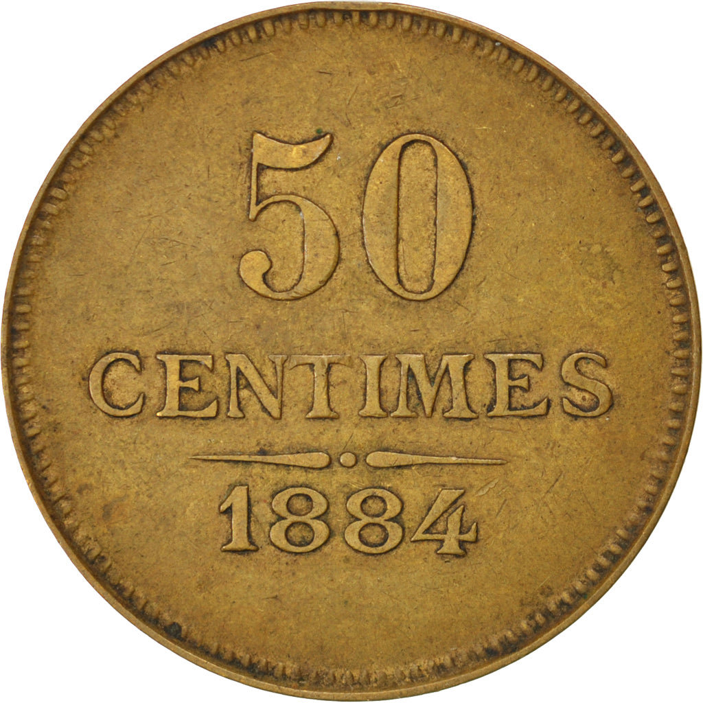 France, 50 Centimes, 1884, EF(40-45), Brass, 6.52