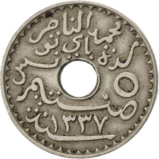Tunisia, Muhammad al-Nasir Bey, 5 Centimes, 1919, BB, Nichel-bronzo, KM:242