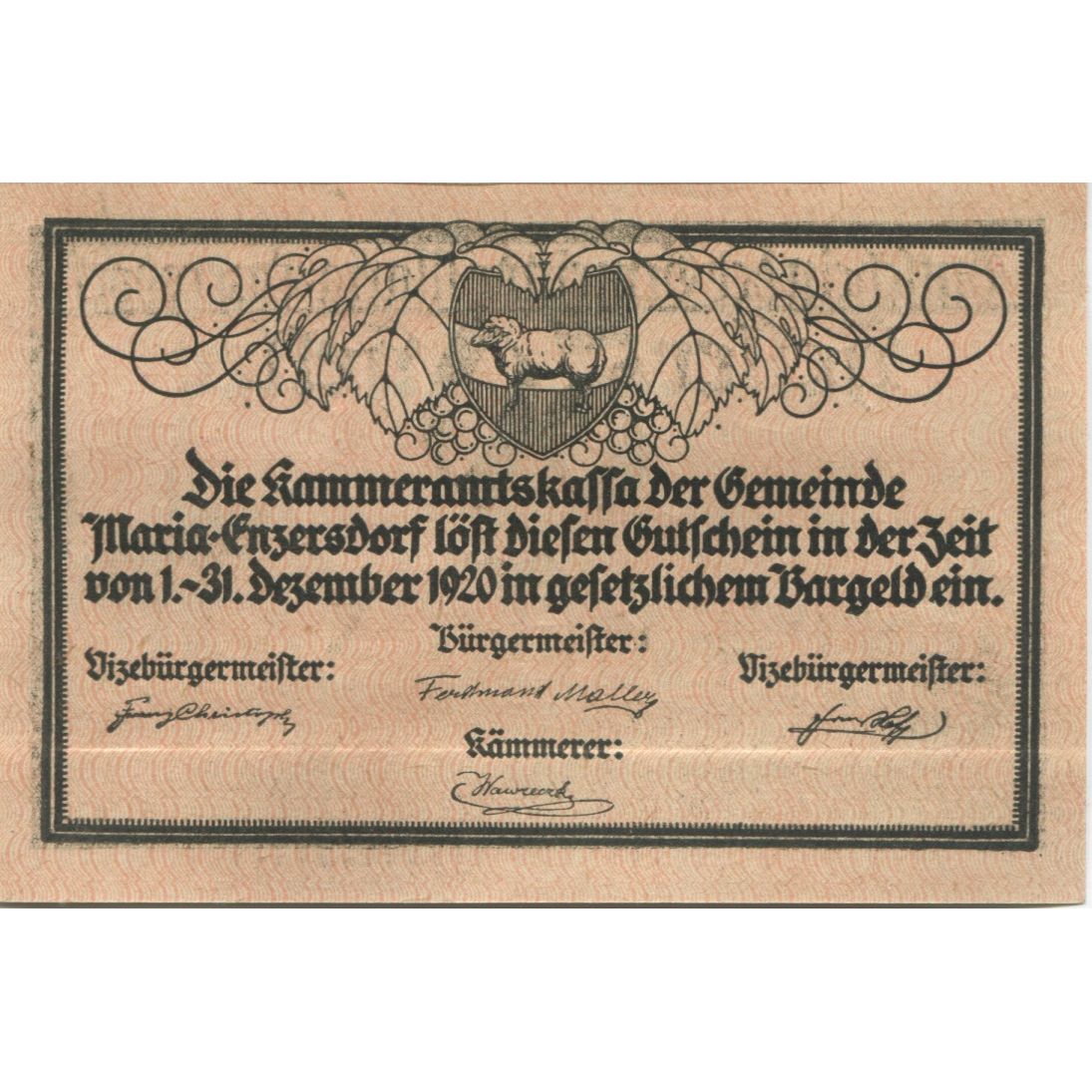 Banconote, Austria, Enzersdorf, 50 Heller, village 1920-12-31, SPL Mehl:FS 582a