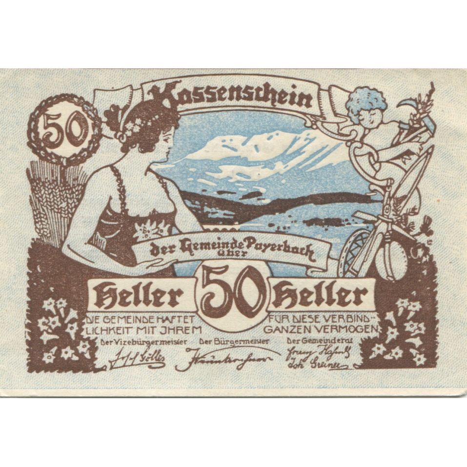 Banknote, Austria, Payerbach, 50 Heller, paysage, 1920 UNC(63) Mehl:FS 725