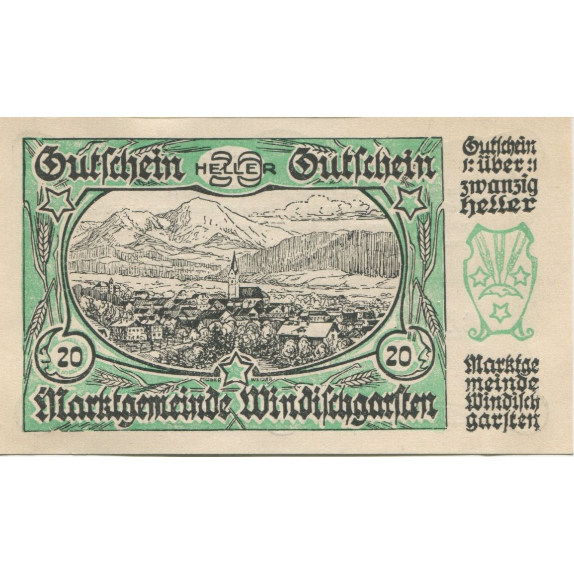 Billete, Austria, Windischgarsten, 20 Heller, montagne, 1920 SC Mehl:FS 1245