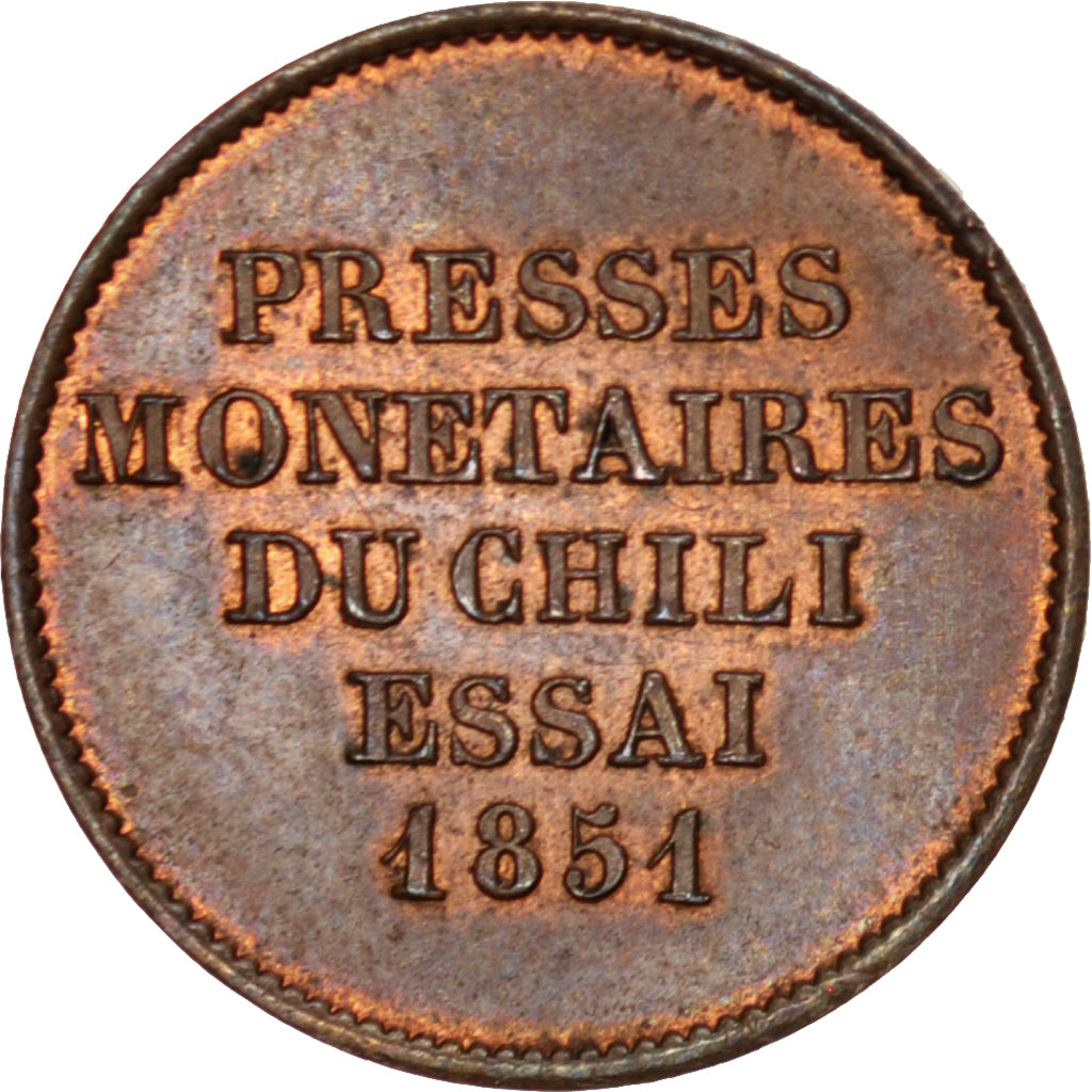 Cile, 1/2 Decimo, 1851, SPL, Rame, KM:PnA9