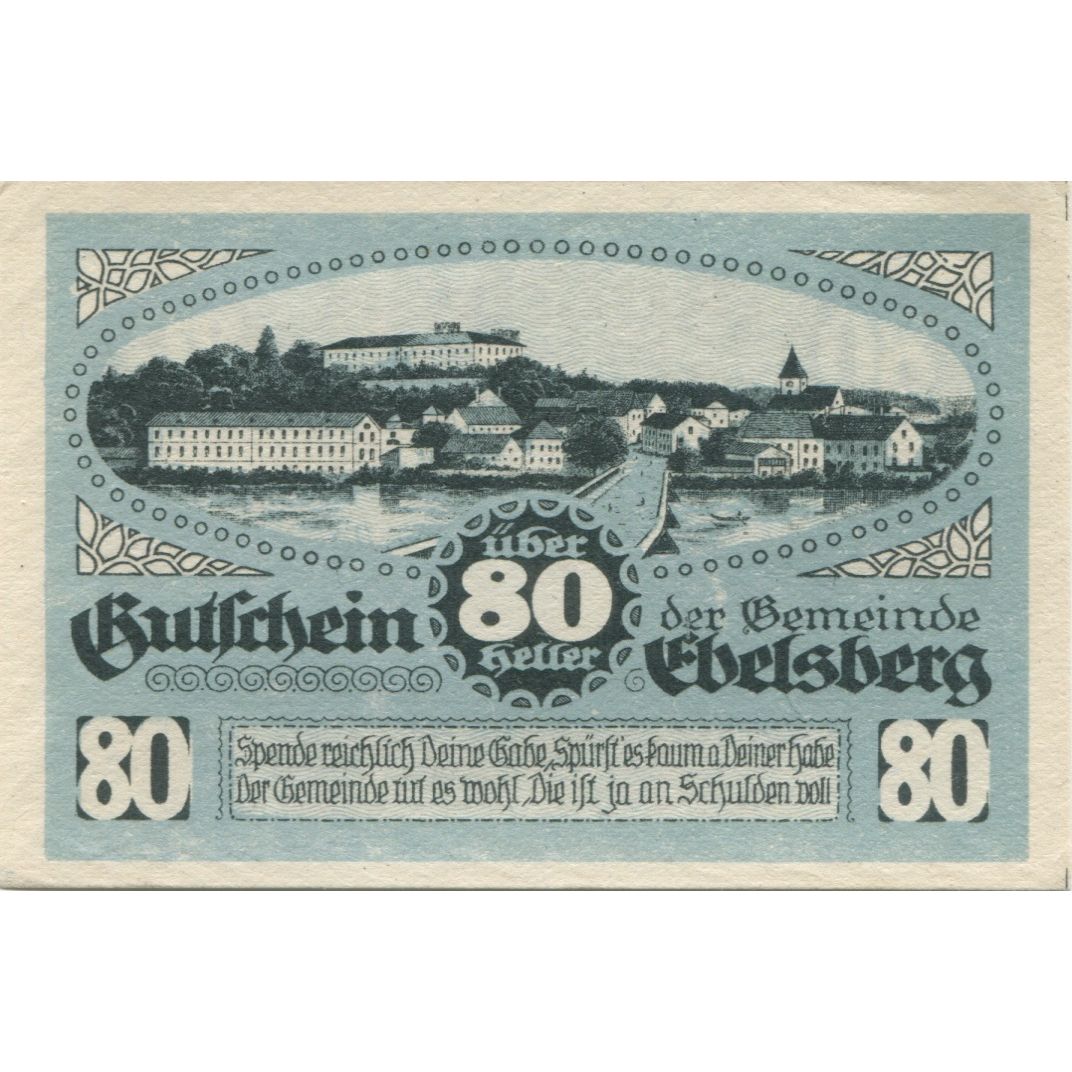 Billete, Austria, Ebelsberg, 80 Heller, fleuve 1920-09-30, SC Mehl:FS 140II