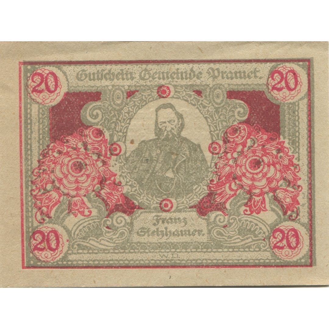 Banknote, Austria, Pramet, 20 Heller, portrait, 1920 UNC(63) Mehl:FS 781a