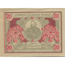 Banknote, Austria, Pramet, 20 Heller, portrait, 1920 UNC(63) Mehl:FS 781a