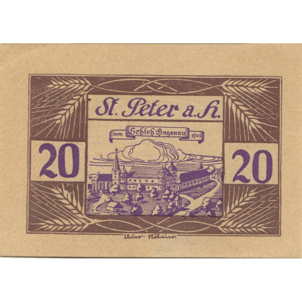 Billet, Autriche, St Peter am Hart, 20 Heller, château 1920 SPL Mehl:FS 925b
