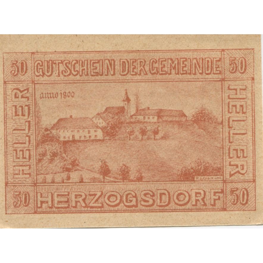 Billet, Autriche, Herzogsdorf, 50 Heller, Eglise 1920-12-31, SPL Mehl:FS 373I