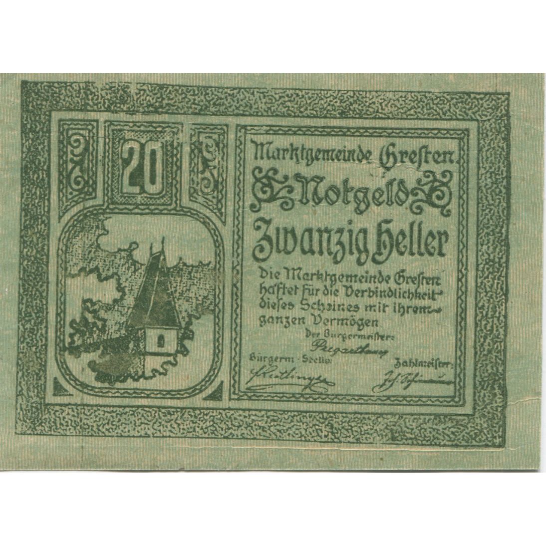 Nota, Áustria, Gresten, 20 Heller, Eglise 1920-12-31, UNC(63), Mehl:FS 278