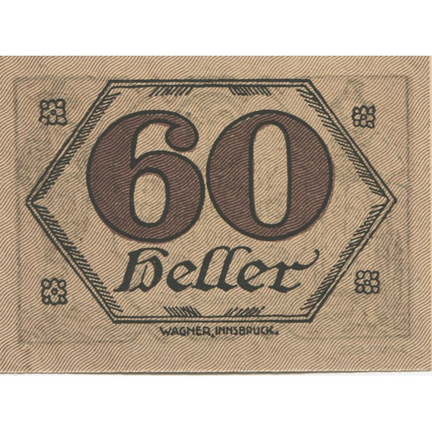Nota, Áustria, Brandenberg, 60 Heller personnage 1920-12-31, UNC(63) Mehl:FS 99c