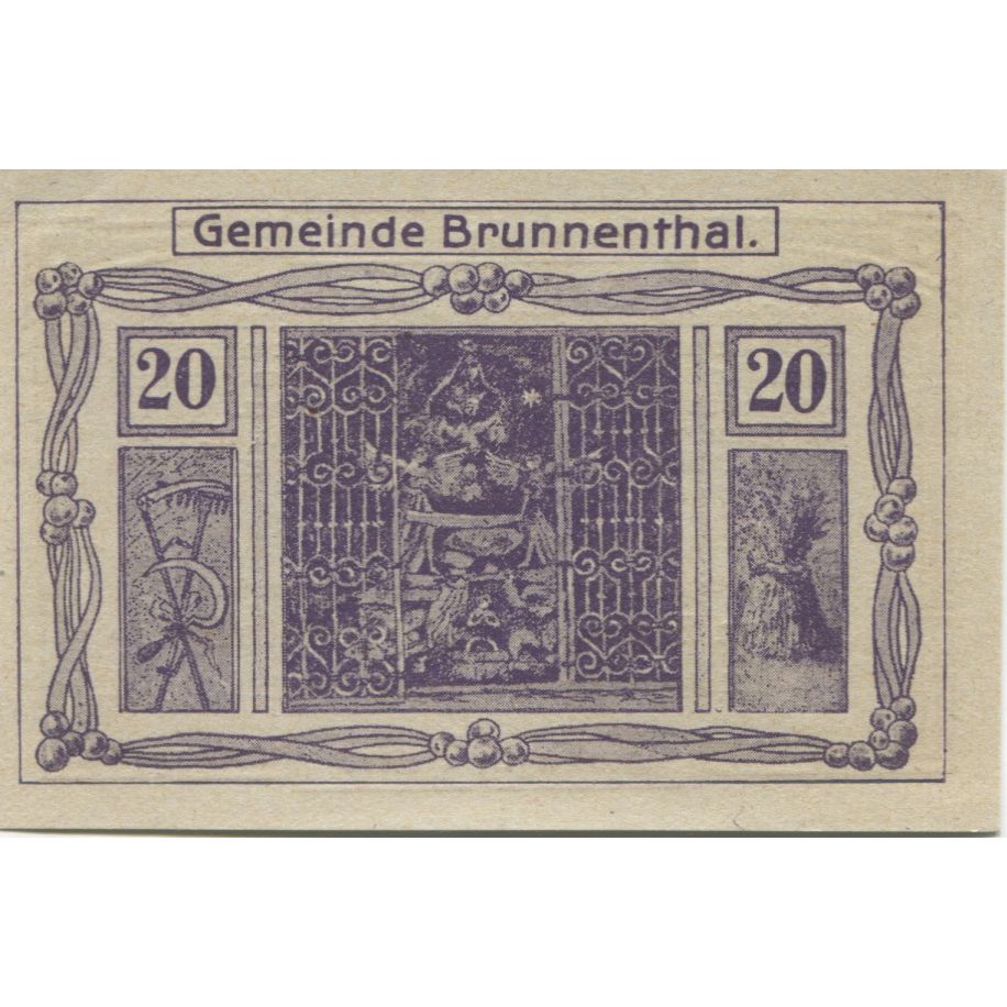 Billet, Autriche, Brunnenthal, 20 Heller, blé 1920-12-15, SPL, Mehl:FS 111a