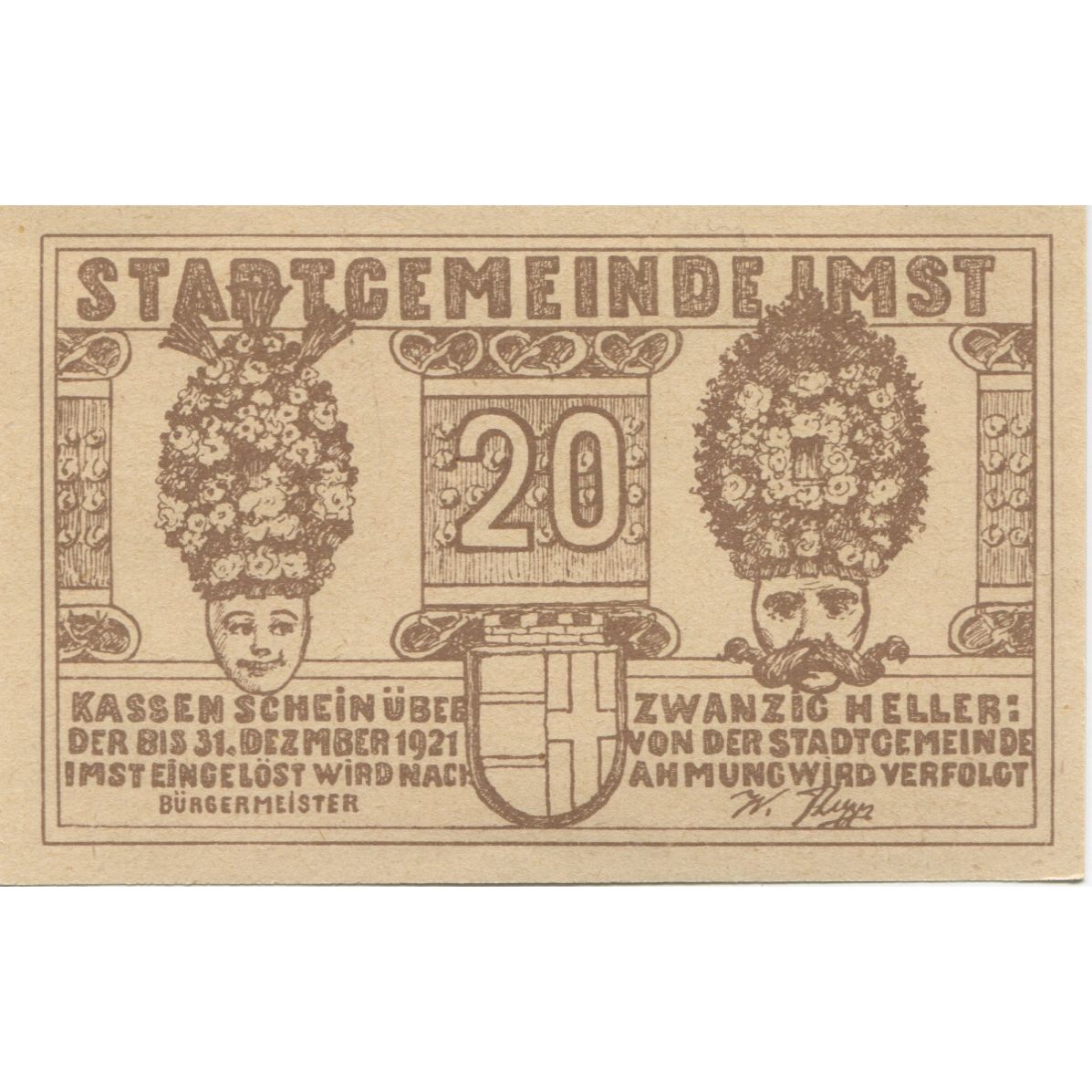 Billet, Autriche, Imst, 20 Heller, Blason, 1920, 1920-12-31, SPL, Mehl:FS 405a