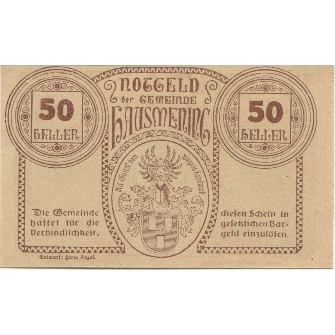 Billete, Austria, Hausmening, 50 Heller, portrait 1920-12-31, SC, Mehl:FS 358Ia